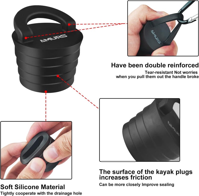 AMURS Kayak Scupper Plug Kit Scupper Plugs Drain Holes Stopper with Silicone Handle Universal Kayak Plugs for sit on top of Kayak Canoe Boat - Image 3